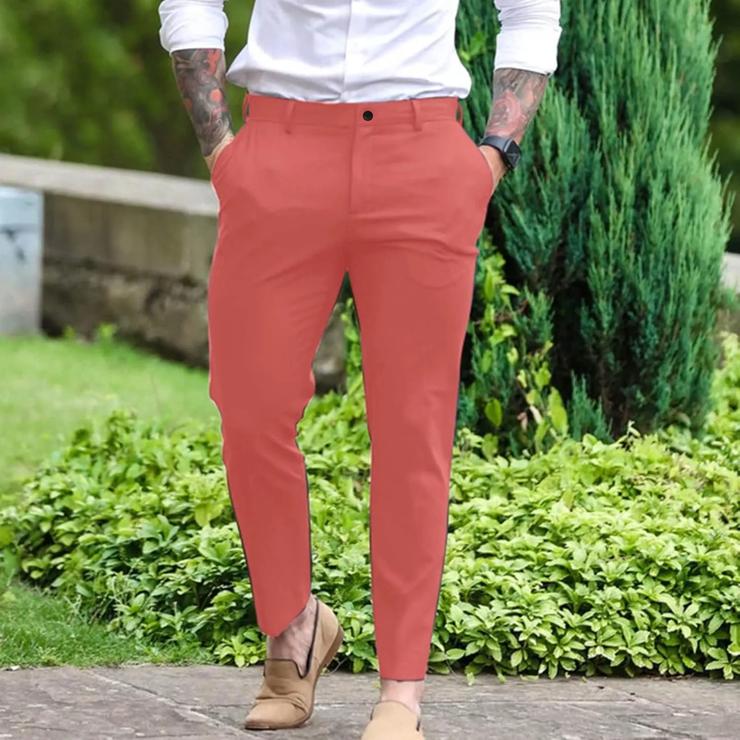 Mens Dress Pants,Fashion Slim Fit Chino Work Suit Pants Classic Expandable Waist Formal Dress Suit Trousers