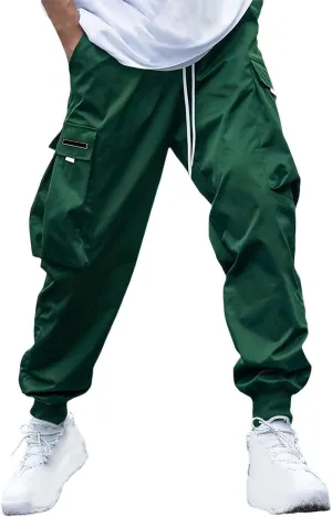 Mens Fashion Cargo Pants Drawstring Tactical Active Outdoor Hiking Climbing Overalls Military Casual Solid Color Tapered Pant