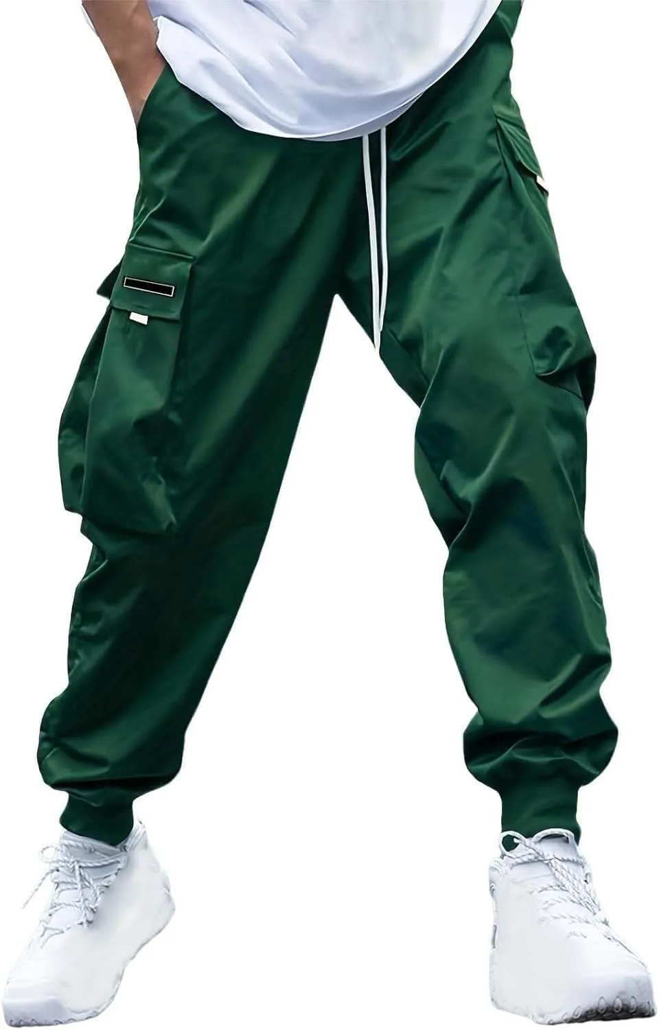Mens Fashion Cargo Pants Drawstring Tactical Active Outdoor Hiking Climbing Overalls Military Casual Solid Color Tapered Pant