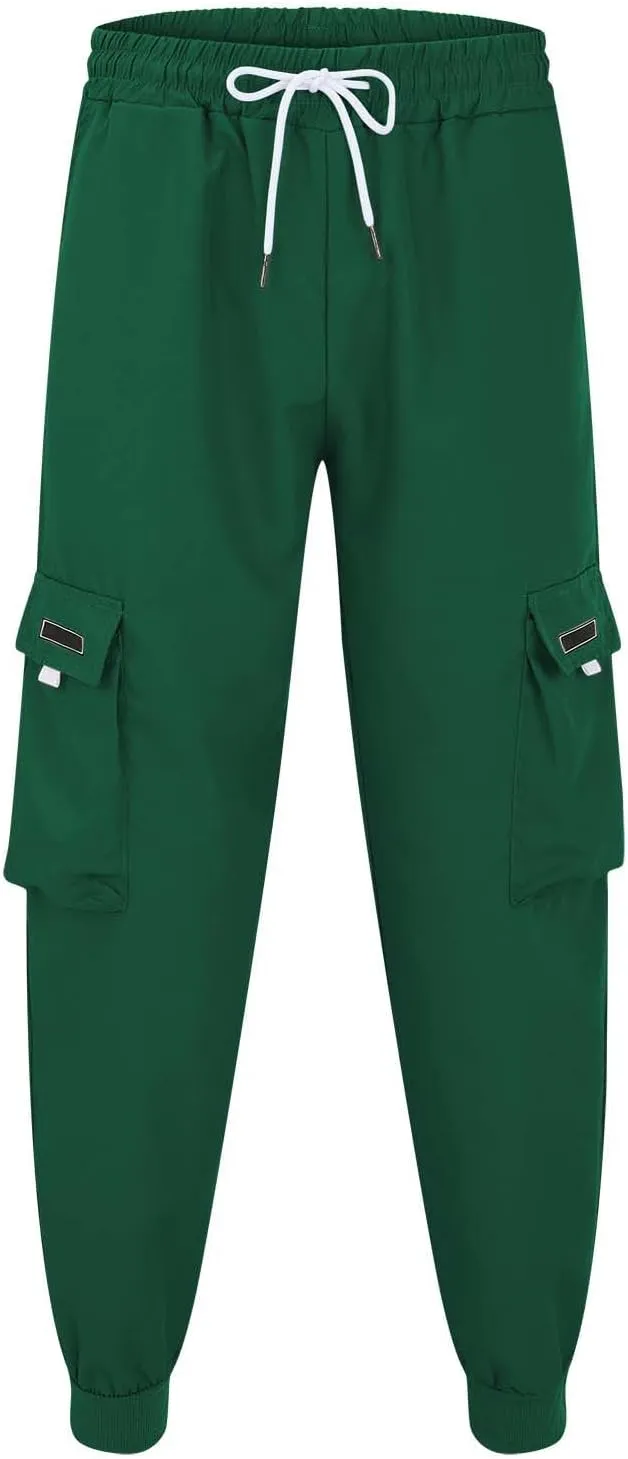 Mens Fashion Cargo Pants Drawstring Tactical Active Outdoor Hiking Climbing Overalls Military Casual Solid Color Tapered Pant