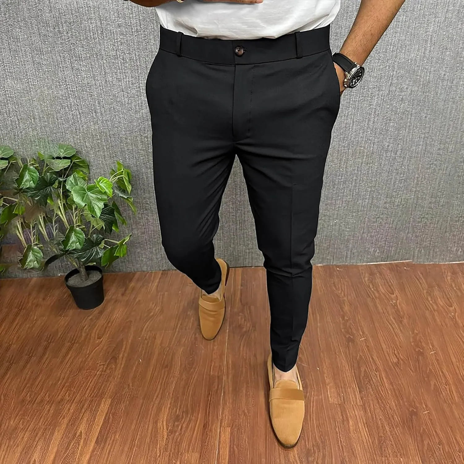 Men's Fashion Cotton Slim Fit Dress Pants Casual Business Skinny Stretch Chino Pants Golf Pencil Pants with Pockets