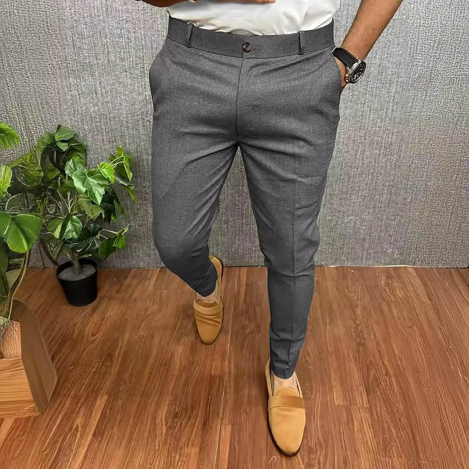 Men's Fashion Cotton Slim Fit Dress Pants Casual Business Skinny Stretch Chino Pants Golf Pencil Pants with Pockets