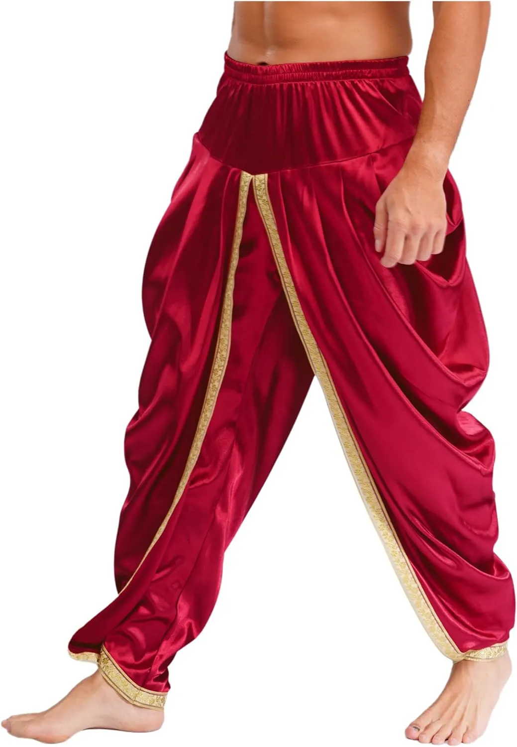 Mens Harem Pants Satin Yoga Beach Baggy Summer Trousers
