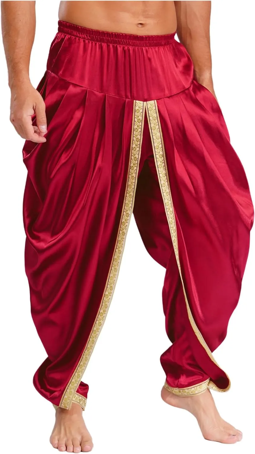 Mens Harem Pants Satin Yoga Beach Baggy Summer Trousers