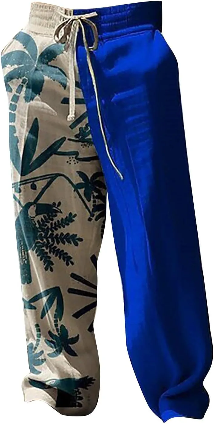 Mens Hiliday Vacation Pants Trousers Elastic Waisted Drawstring 3D Digital Print Beach Palazzo Straight Leg Baggy Casual Pant