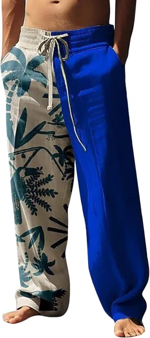 Mens Hiliday Vacation Pants Trousers Elastic Waisted Drawstring 3D Digital Print Beach Palazzo Straight Leg Baggy Casual Pant