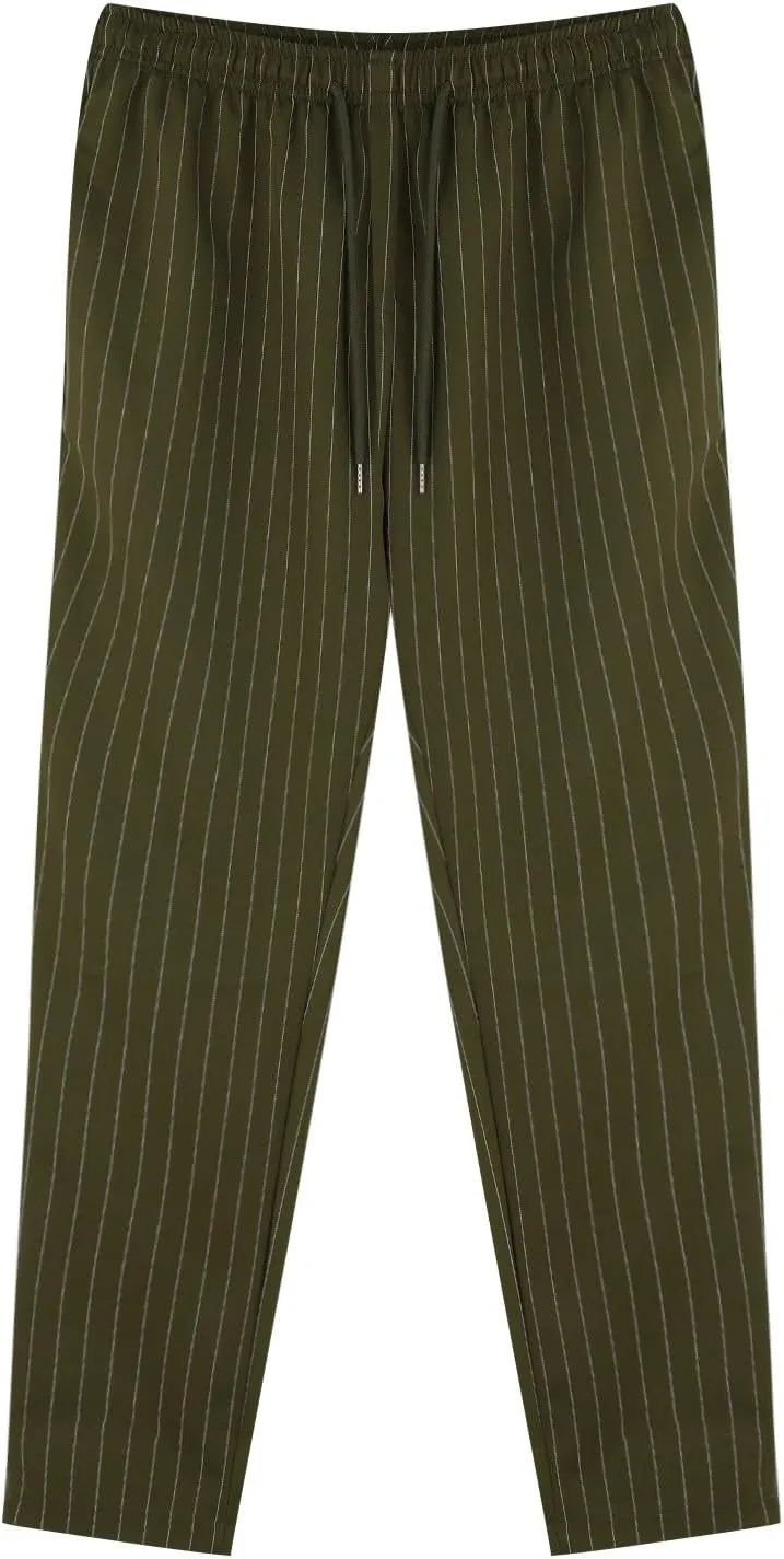 Mens Lightweight Casual Pants Striped Tight Stretch Quick Drying Outdoor Street Trousers Drawstring High Waisted Tapered Pant