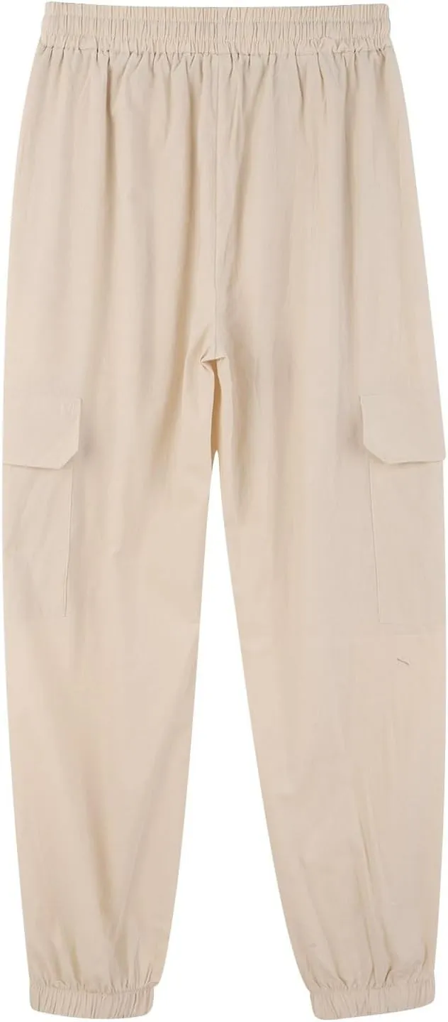 Mens Lightweight Quick Drying Flowy Casual Loose Trousers Cotton and Linen Long Pants Drawstring High Waisted Tapered Pants