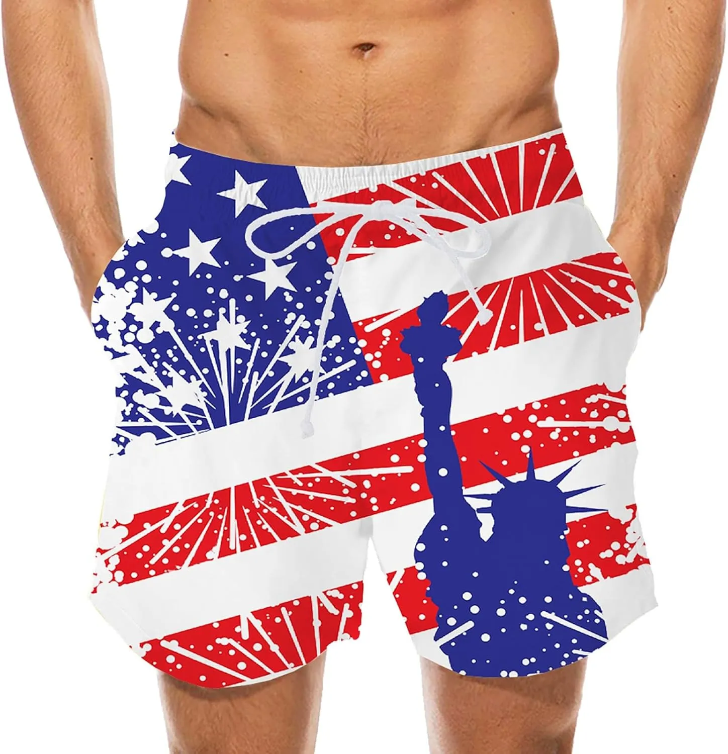 Mens Patriotic Graphic Shorts Independence Day Drawstring Elastic Waisted Casual Capris Combat Lightweight Drying Sportwear