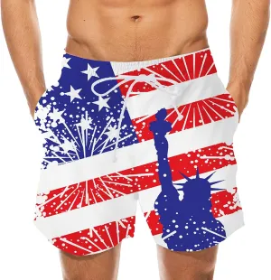 Mens Patriotic Graphic Shorts Independence Day Drawstring Elastic Waisted Casual Capris Combat Lightweight Drying Sportwear