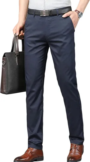 Men'S Slim Fit Dress Pant Straight-Fit Casual Stretch Khaki Pant Wrinkle-Resistant Flat-Front Chino Pant (40,Blue), Blue, 40