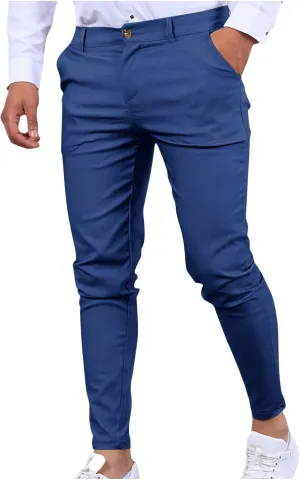 Mens Slim Fit Dress Pants Lightweight Casual Business Office Work Skinny Pants Comfy Flat-Front Stretch Golf Trousers