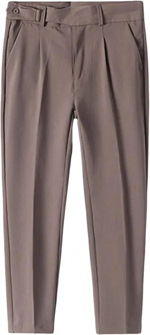 Men's Slim Fit Stretch Dress Pants Skinny Fit Flat Front Suit Pants Plaid Business Chino Pants with Pockets (40,Dark Khaki)