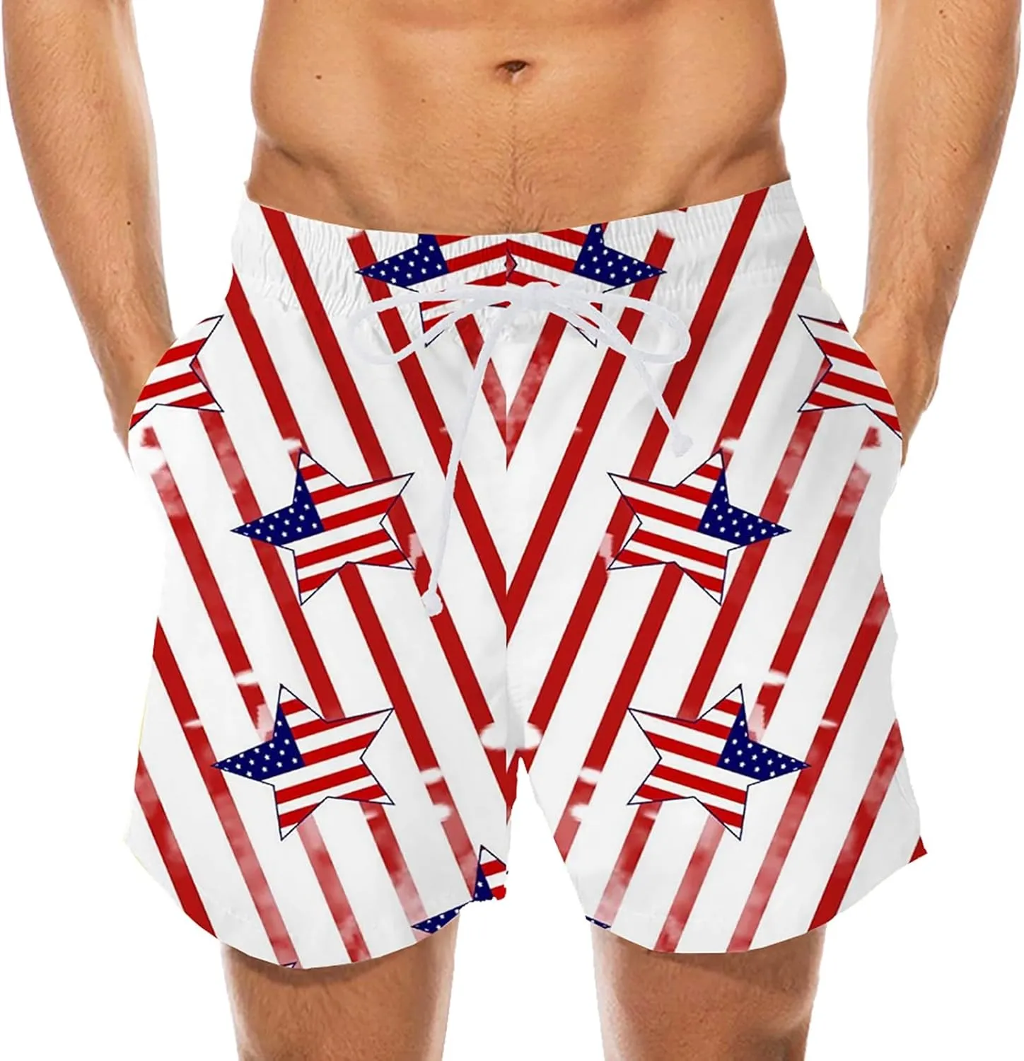 Mens Summer Shorts Independence Day Patriotic Print Casual Loose Pants USA Flag 4th of July Lightweight Combat Sports Capris