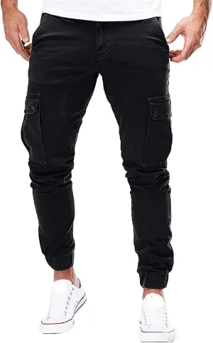 Men's Tapered Hiking Cargo Twill Pants Elastic Waist Trousers Jogger Chino Pant Slim Fit Work Trousers with Athletics Pocket (Black,3X-Large)