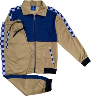 Mens Tracksuit Checker Boxed Track jacket & Track pants Full Suit Matching Jogging Set