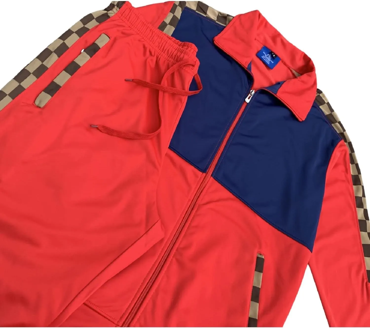 Mens Tracksuit Checker Boxed Track jacket & Track pants Full Suit Matching Jogging Set