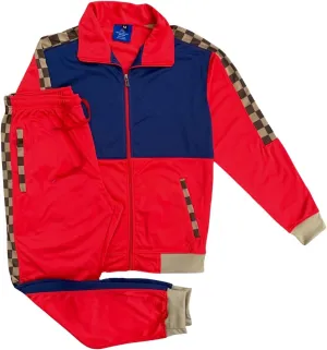 Mens Tracksuit Checker Boxed Track jacket & Track pants Full Suit Matching Jogging Set
