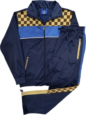 Mens Tracksuit Checker Boxed Track jacket & Track pants Full Suit Matching Jogging Set