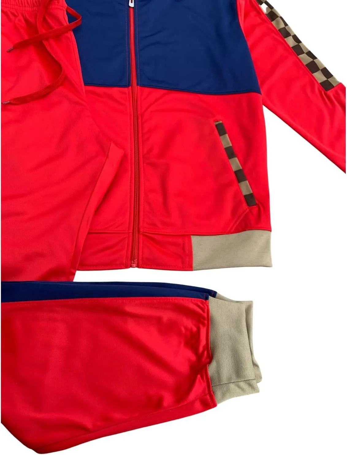 Mens Tracksuit Checker Boxed Track jacket & Track pants Full Suit Matching Jogging Set
