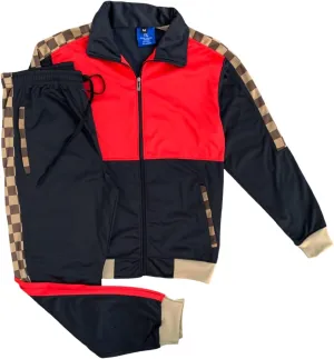 Mens Tracksuit Checker Boxed Track jacket & Track pants Full Suit Matching Jogging Set