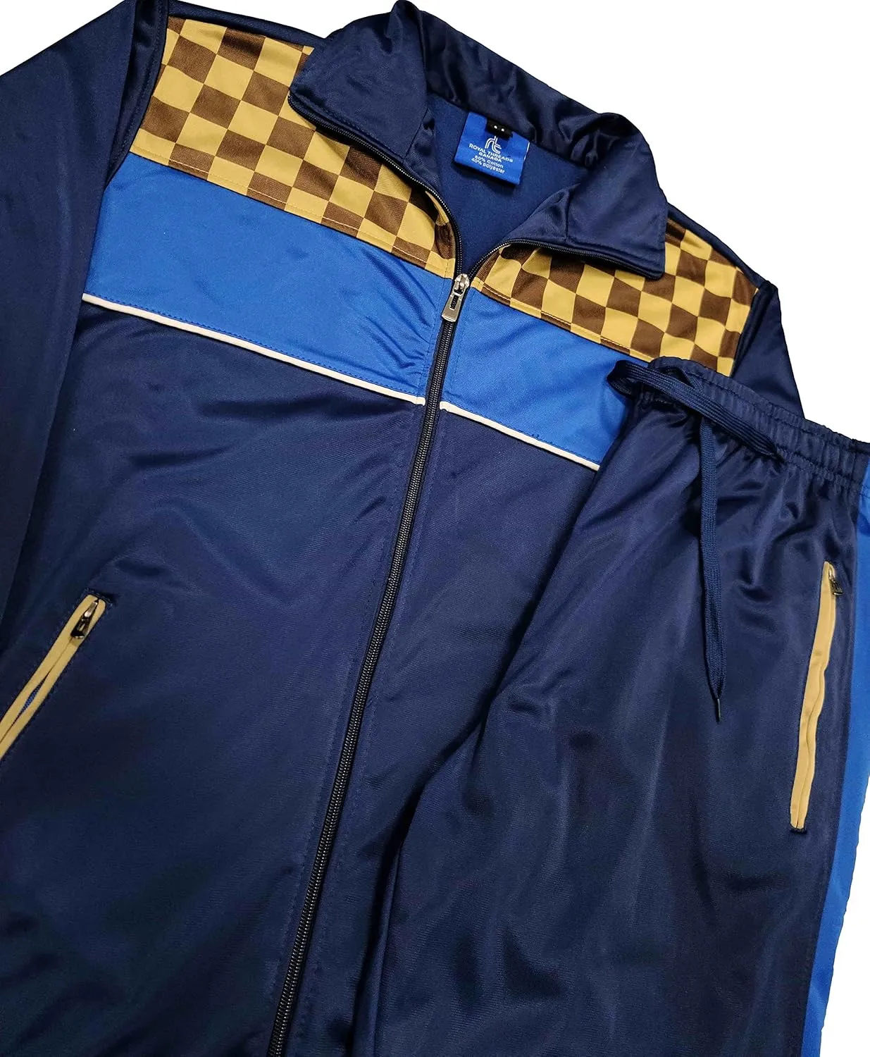 Mens Tracksuit Checker Boxed Track jacket & Track pants Full Suit Matching Jogging Set