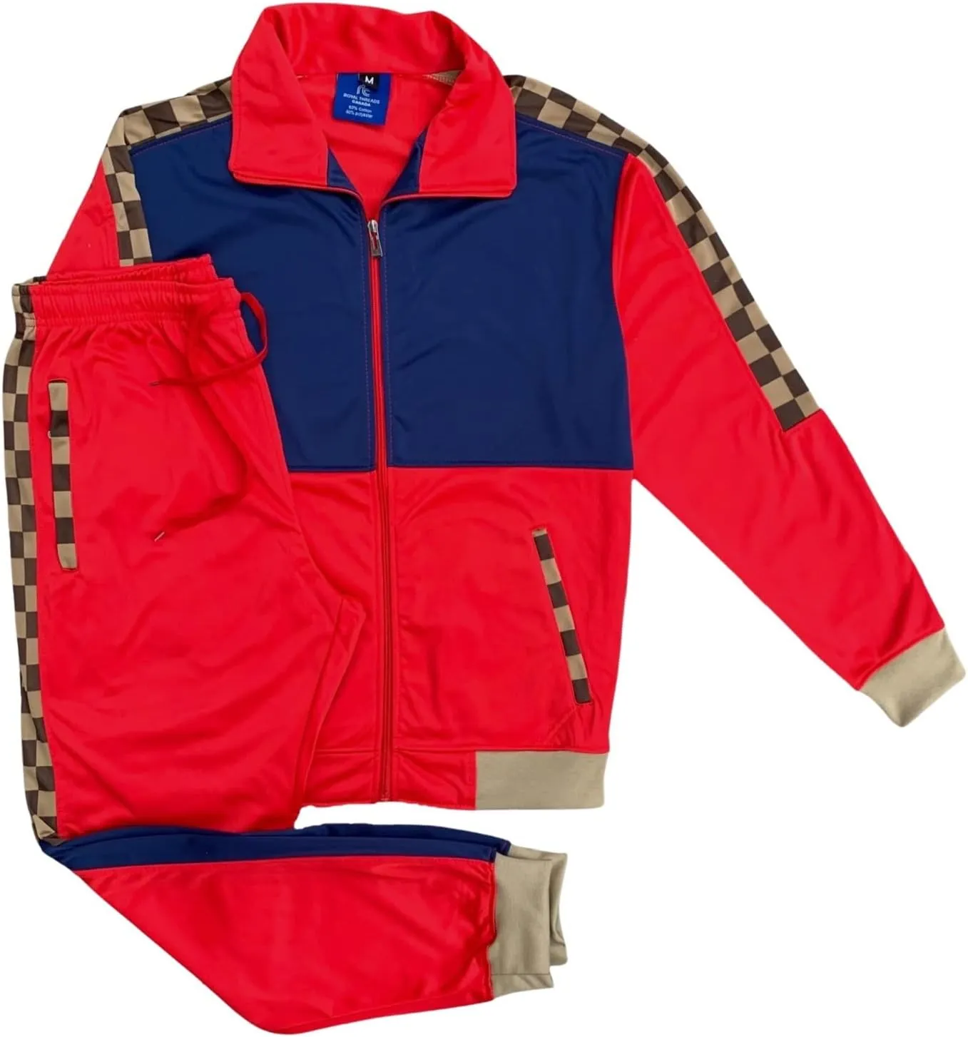 Mens Tracksuit Checker Boxed Track jacket & Track pants Full Suit Matching Jogging Set