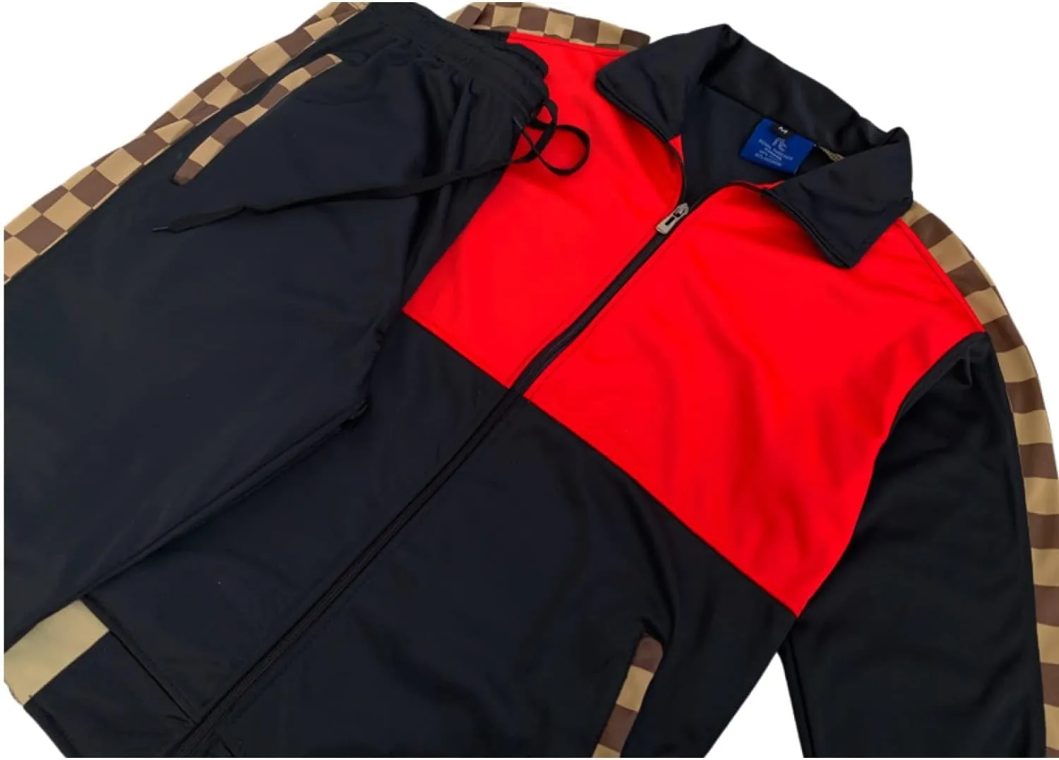 Mens Tracksuit Checker Boxed Track jacket & Track pants Full Suit Matching Jogging Set