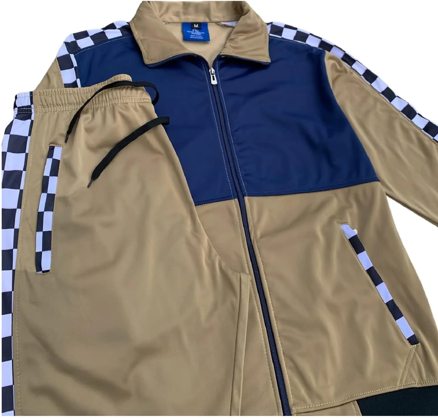 Mens Tracksuit Checker Boxed Track jacket & Track pants Full Suit Matching Jogging Set