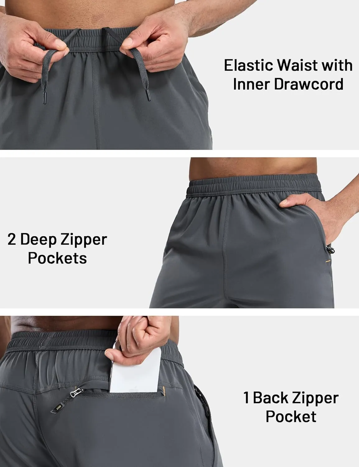 MIER Mens 5 Inch Shorts for Running Athletic Workout Dry Fit Gym Training Shorts with Zipper Pockets, No Liner