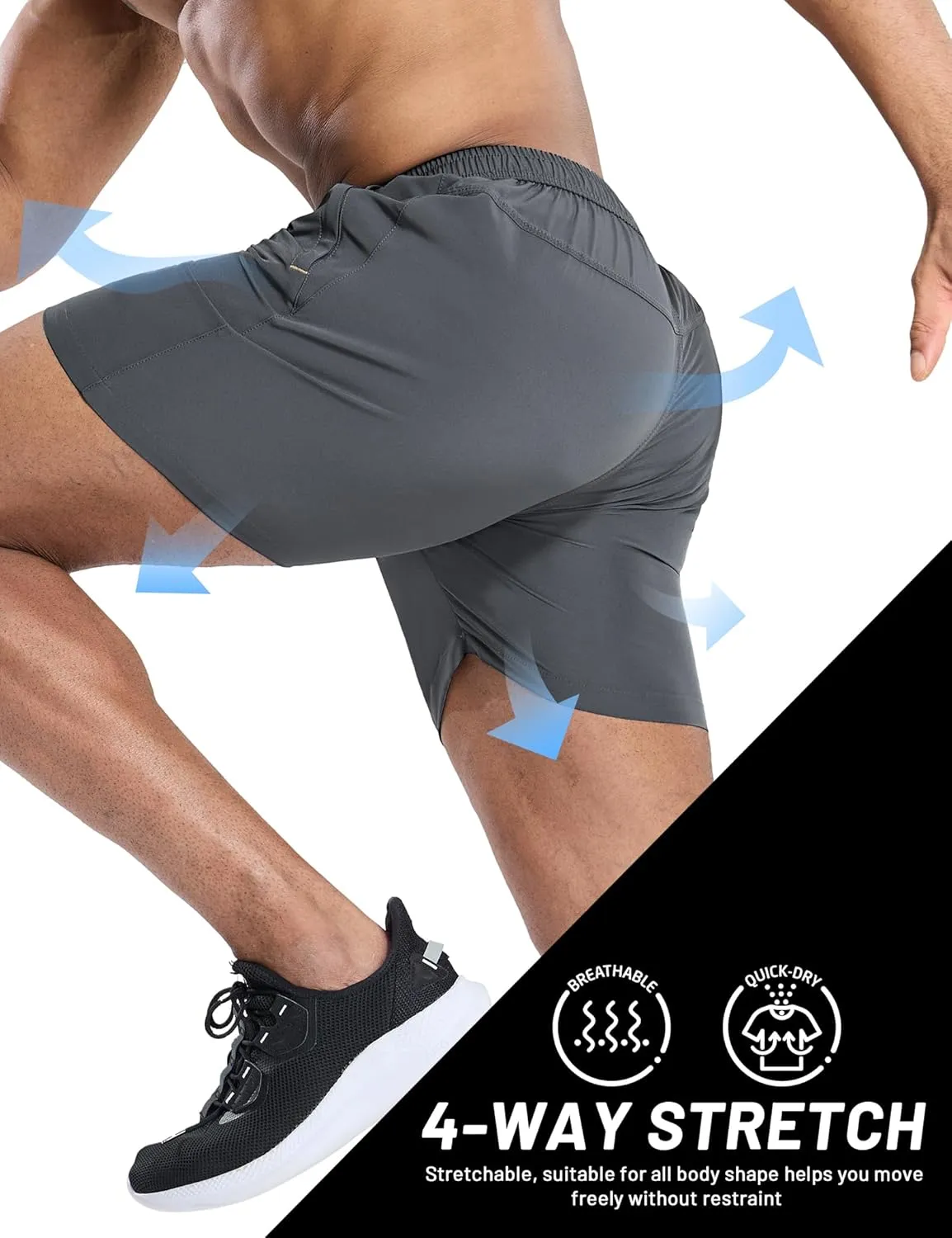 MIER Mens 5 Inch Shorts for Running Athletic Workout Dry Fit Gym Training Shorts with Zipper Pockets, No Liner