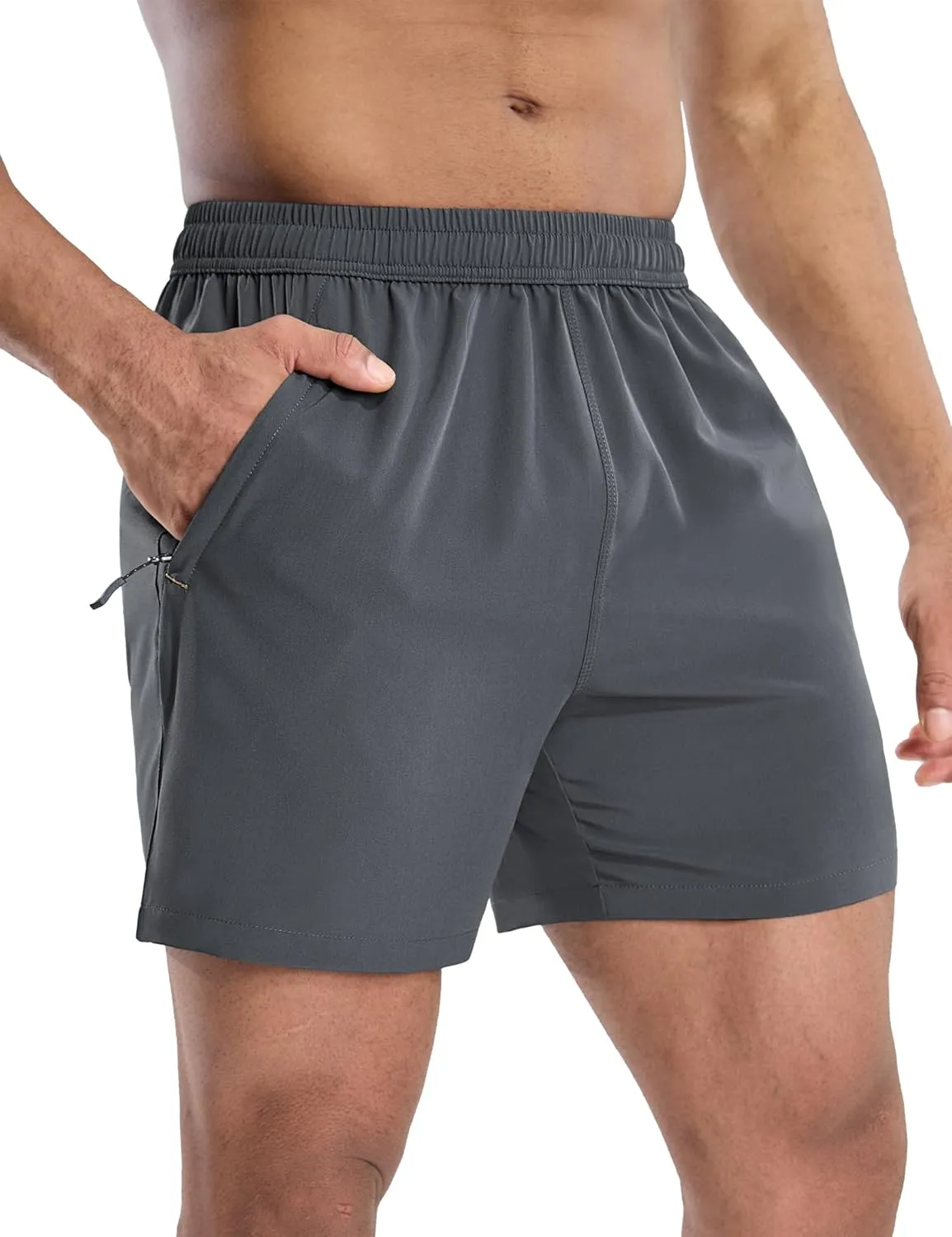 MIER Mens 5 Inch Shorts for Running Athletic Workout Dry Fit Gym Training Shorts with Zipper Pockets, No Liner