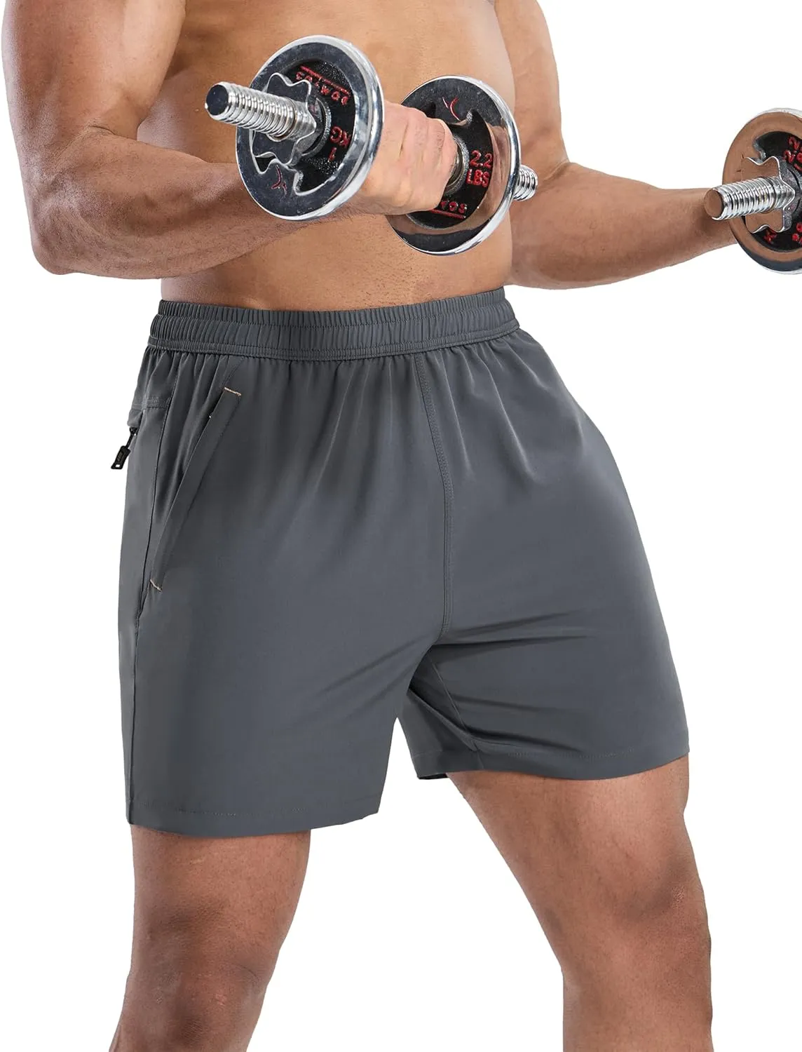 MIER Mens 5 Inch Shorts for Running Athletic Workout Dry Fit Gym Training Shorts with Zipper Pockets, No Liner