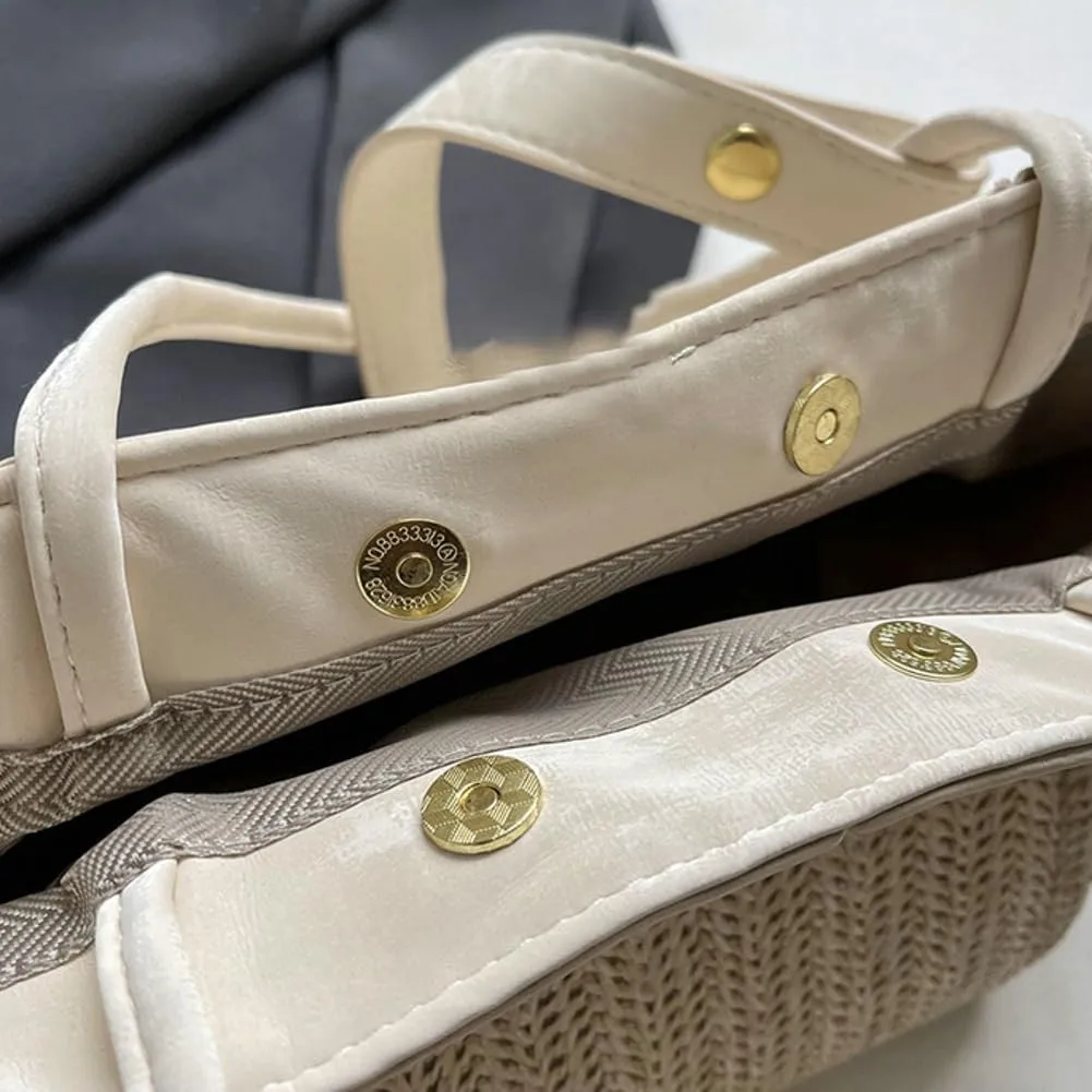 Mini Straw Bucket Bag for Women PU Strap Shoulder Handbag Summer Coss-body Bag Woven Top-Handle Purse for Shopping Travel