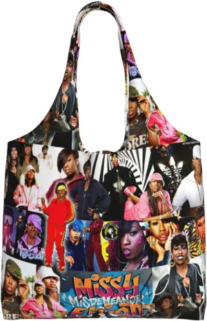 Missy Musics Elliott Shoulder Canvas Tote for Women Weekender Handbag Reusable Grocery Shopping Bag