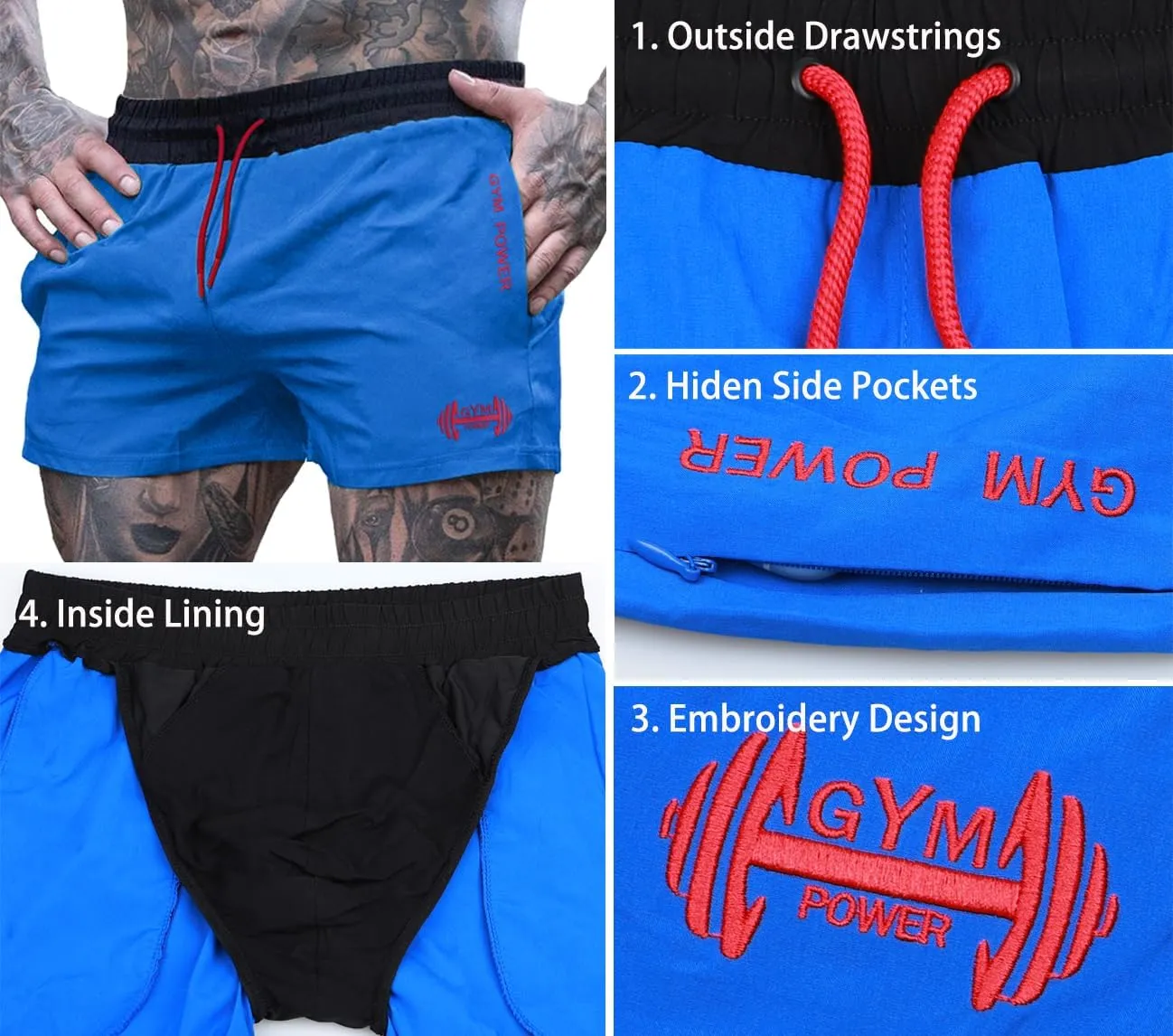 Muscle Alive Men's 4" Running Workout Shorts with Lining