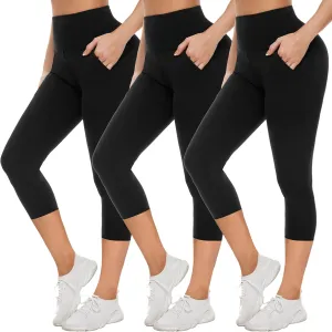NEW YOUNG 3 Pack Leggings with Pockets for Women,High Waisted Tummy Control Workout Yoga Pants