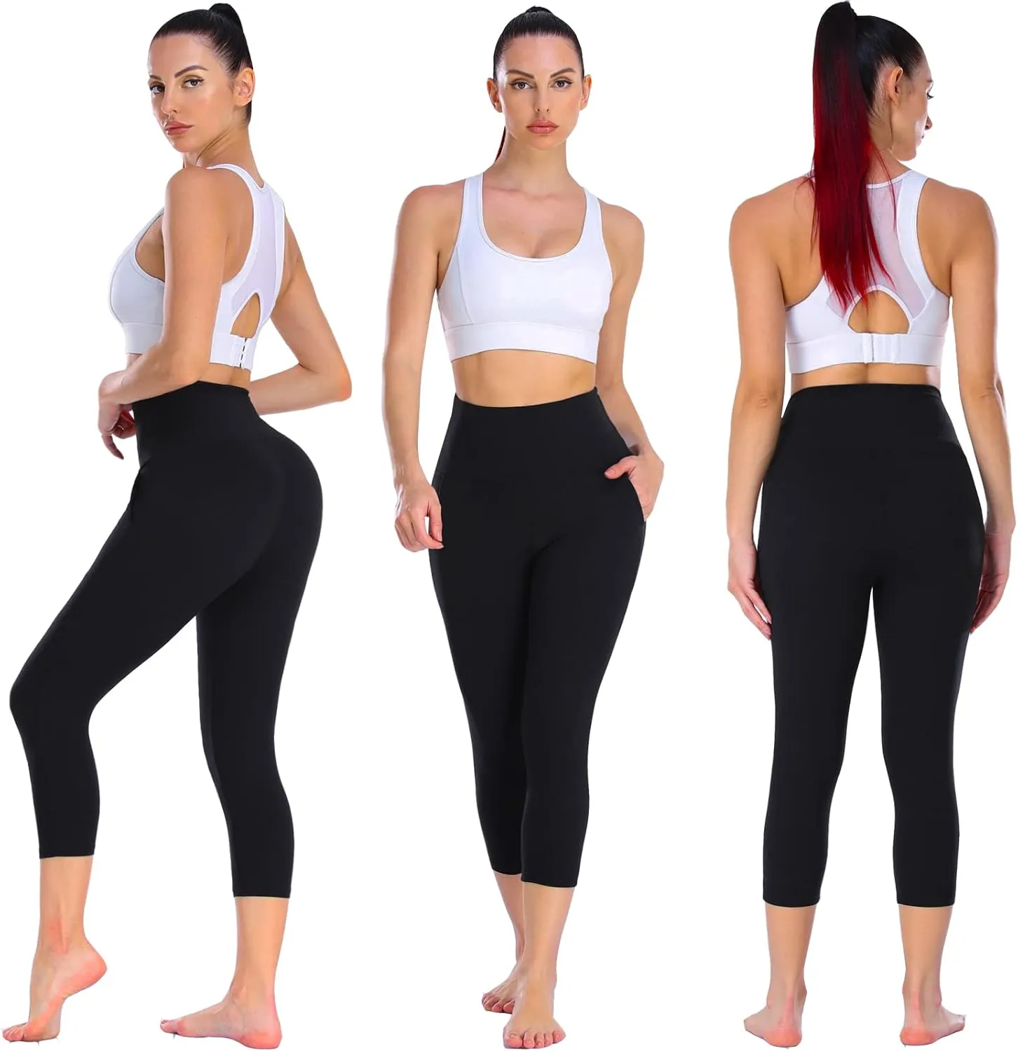 NEW YOUNG 3 Pack Leggings with Pockets for Women,High Waisted Tummy Control Workout Yoga Pants