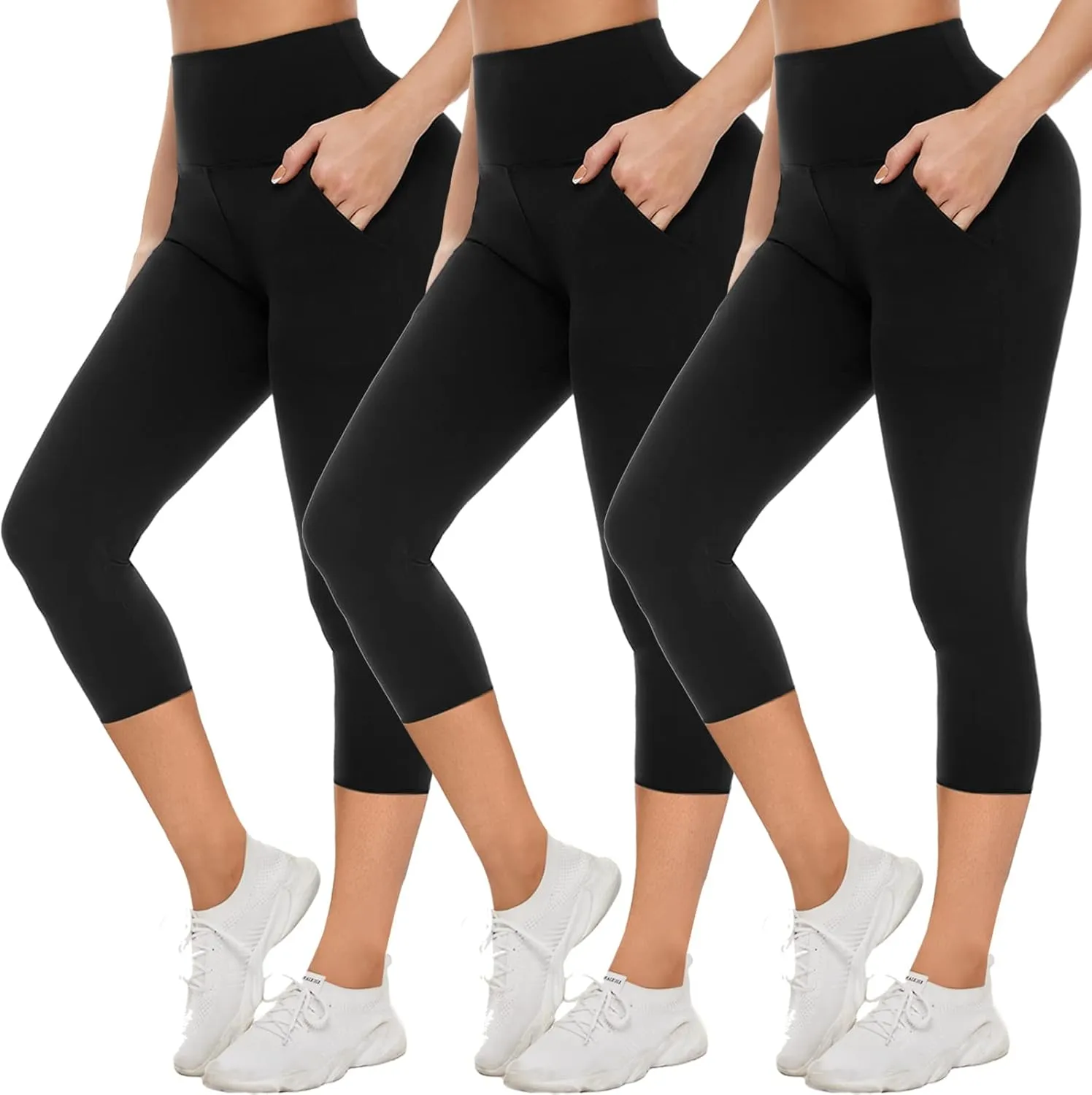 NEW YOUNG 3 Pack Leggings with Pockets for Women,High Waisted Tummy Control Workout Yoga Pants