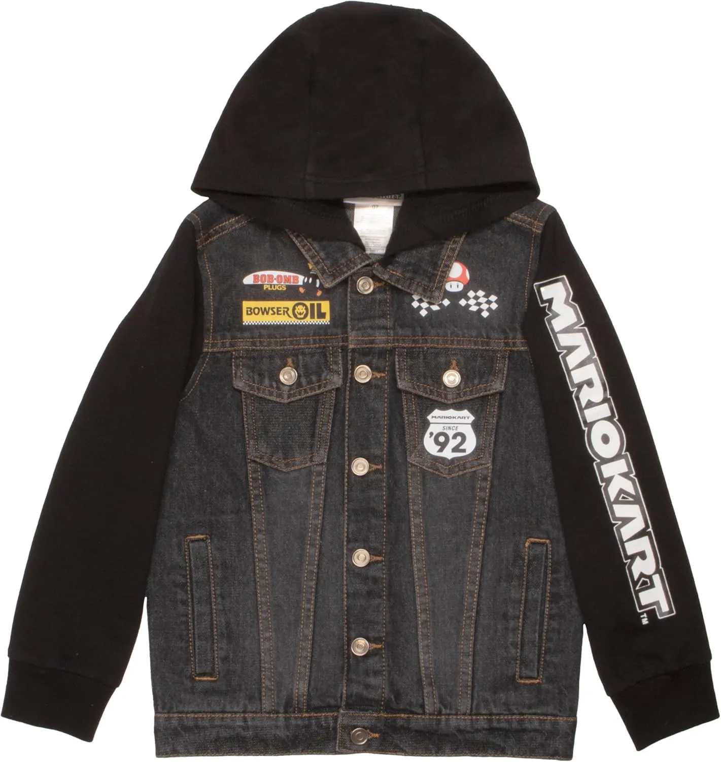 Nintendo Super Mario Bros Boys' Casual Fashion Hoodie, Video Game Character-Inspired Hooded Denim Jacket For Kids