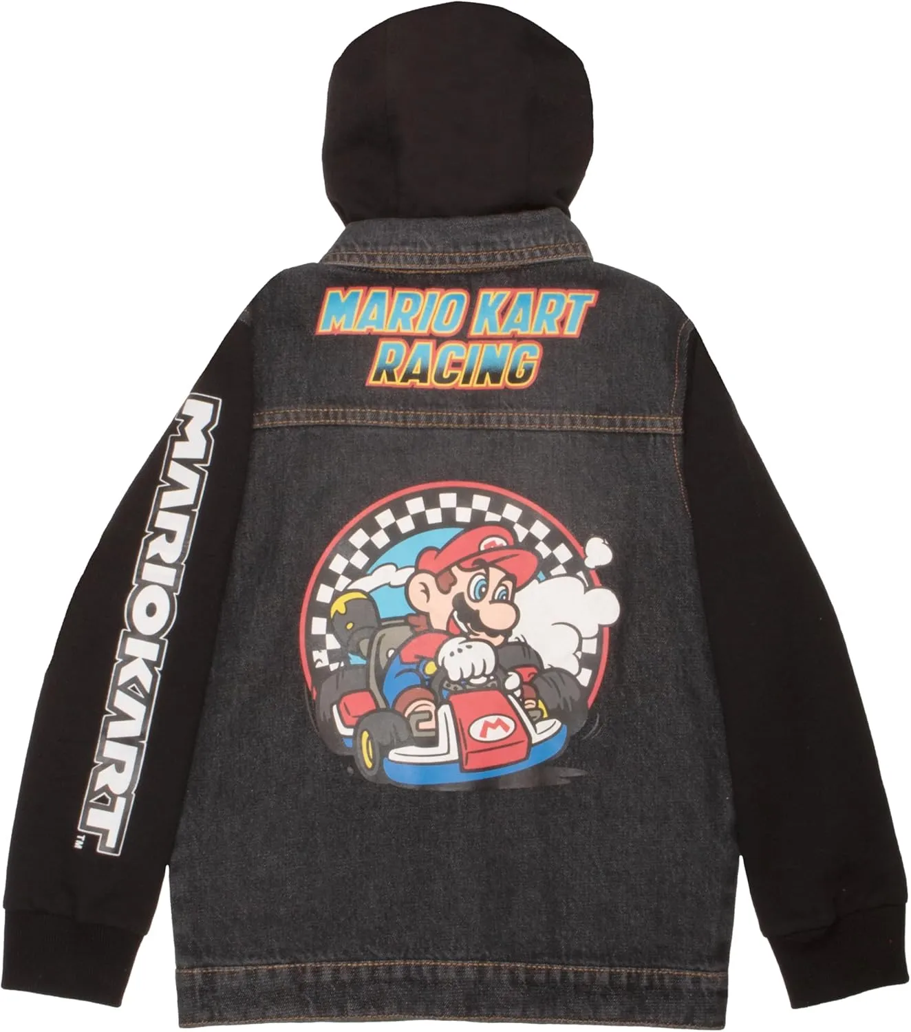 Nintendo Super Mario Bros Boys' Casual Fashion Hoodie, Video Game Character-Inspired Hooded Denim Jacket For Kids