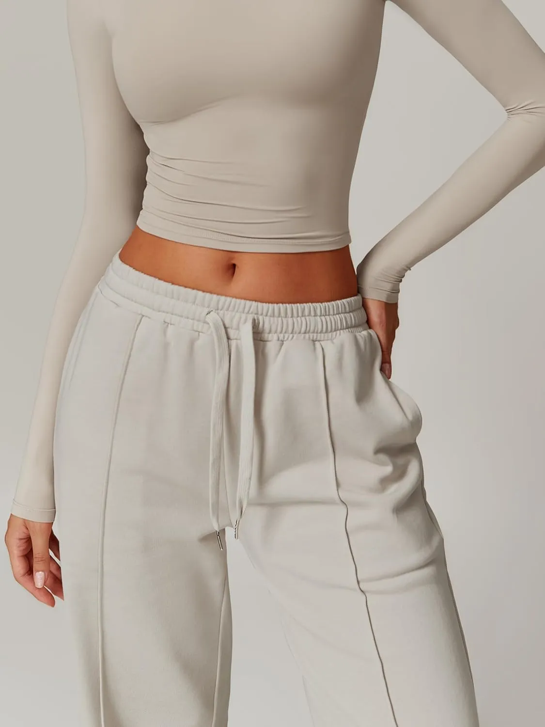 ODIZLI Women's Drawstring Straight Leg Sweatpants with Pockets Wide Leg Jogger Active Pants Lounge Trousers High Waist