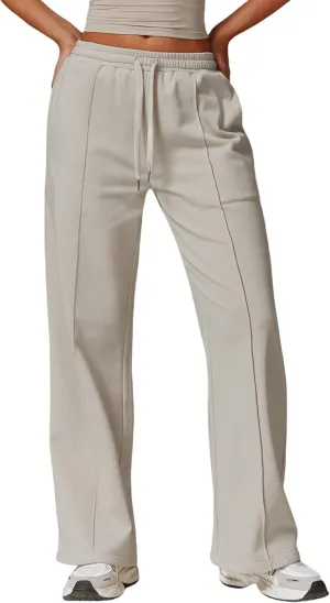 ODIZLI Women's Drawstring Straight Leg Sweatpants with Pockets Wide Leg Jogger Active Pants Lounge Trousers High Waist
