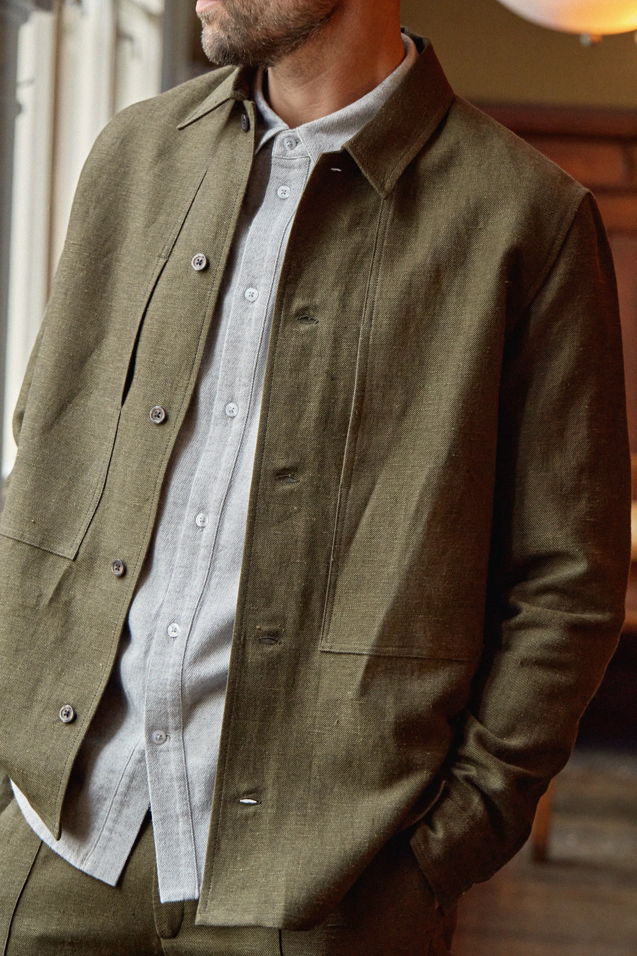 OWE overshirt winter linen olive