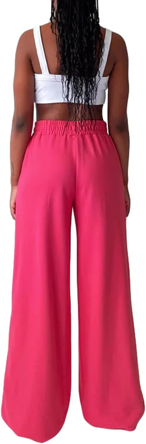 Owl's-Yard Women Wide-Leg Pants Elastic High Waist Loose Trousers Teen Girls Baggy Straight Leg Sweatpants Fall Bottom