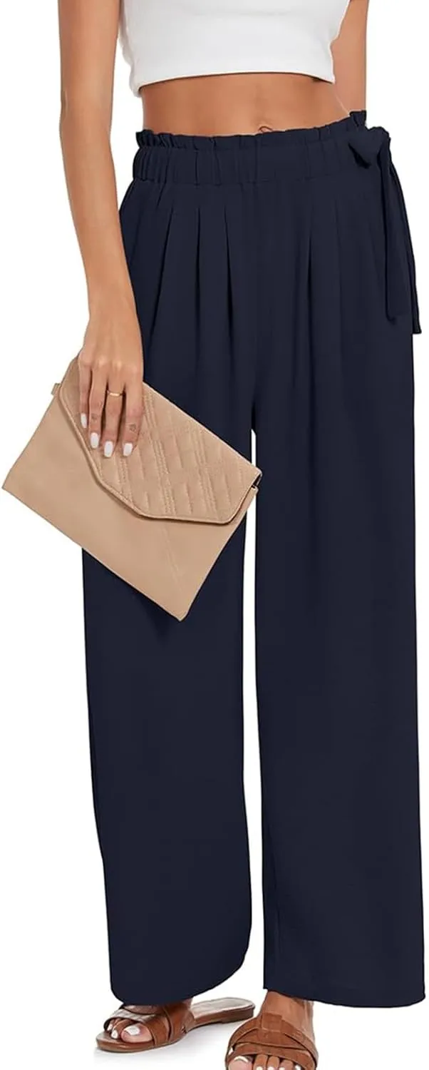 Palazzo Pants for Women Wide Leg Trousers Lightweight Linen Blend Casual Summer Beachwear High Waist Elastic Design