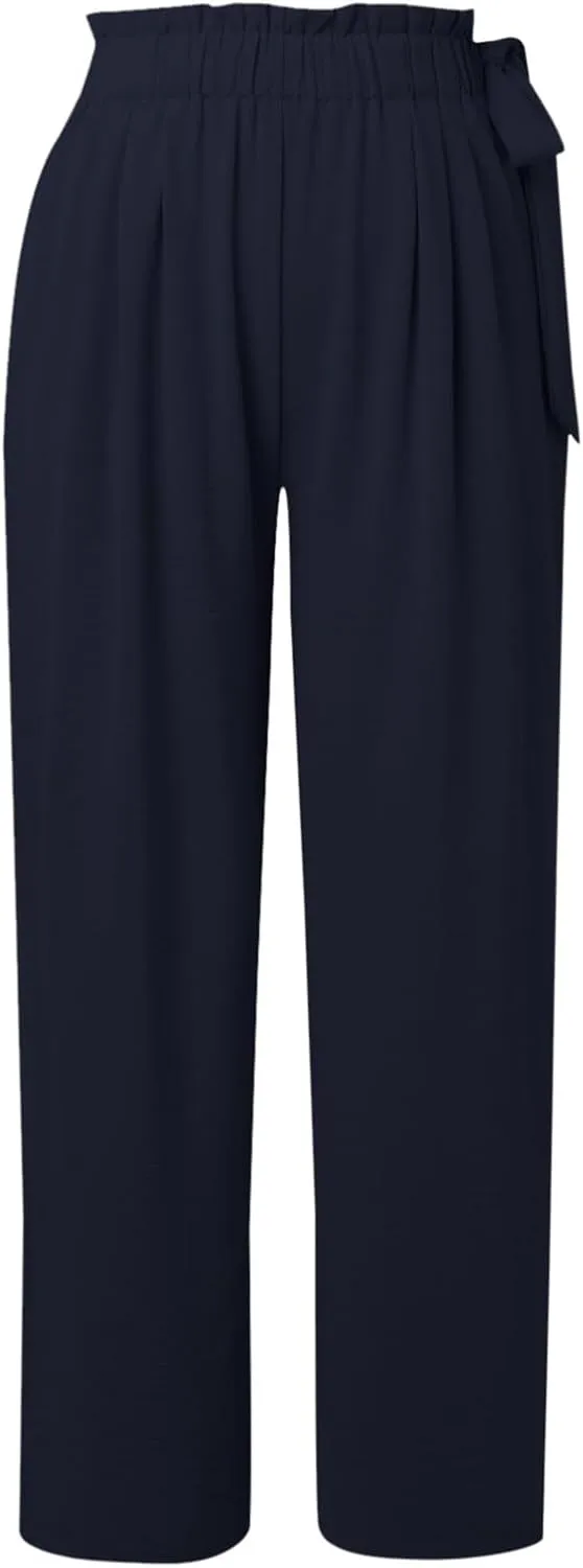 Palazzo Pants for Women Wide Leg Trousers Lightweight Linen Blend Casual Summer Beachwear High Waist Elastic Design