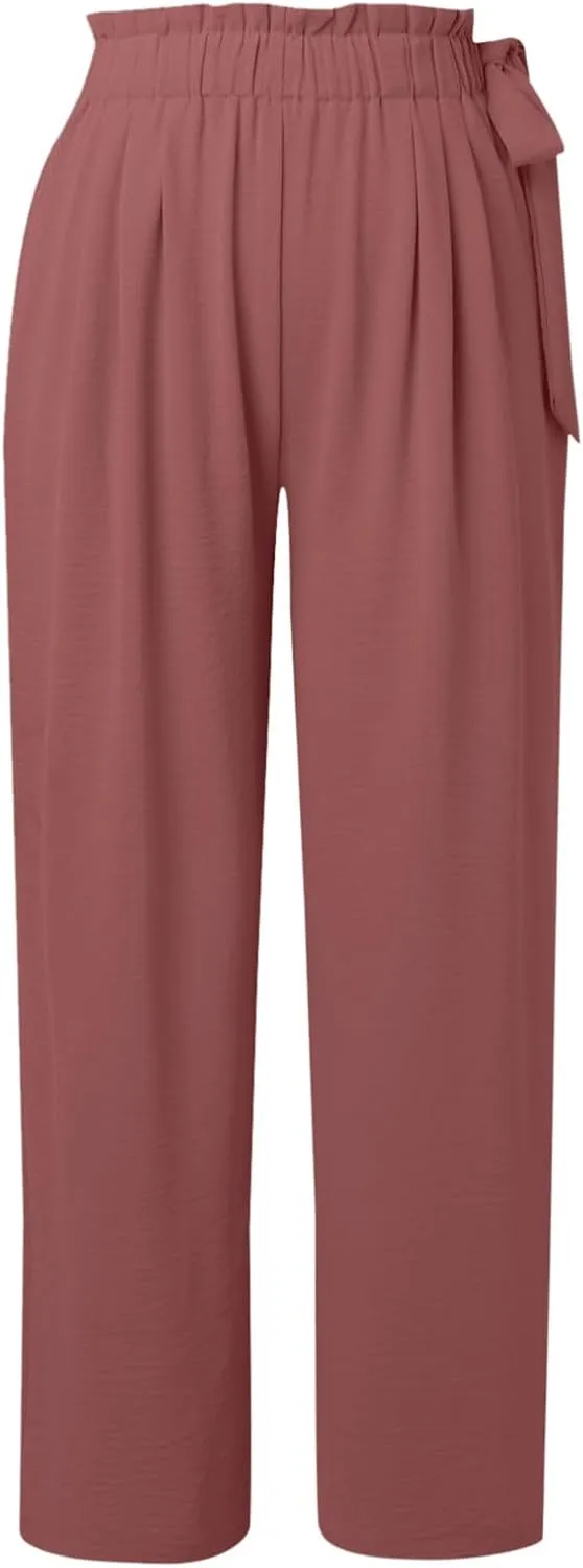 Palazzo Pants for Women Wide Leg Trousers Lightweight Linen Blend Casual Summer Beachwear High Waist Elastic Design
