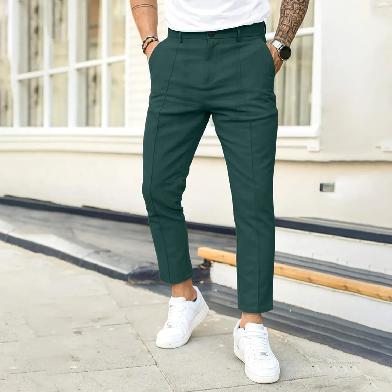 Plaid Dress Pants for Men Slim Fit Dress Pants Stretch Regular Fit Business Casual Fashion Golf Pencil Chinos Pants