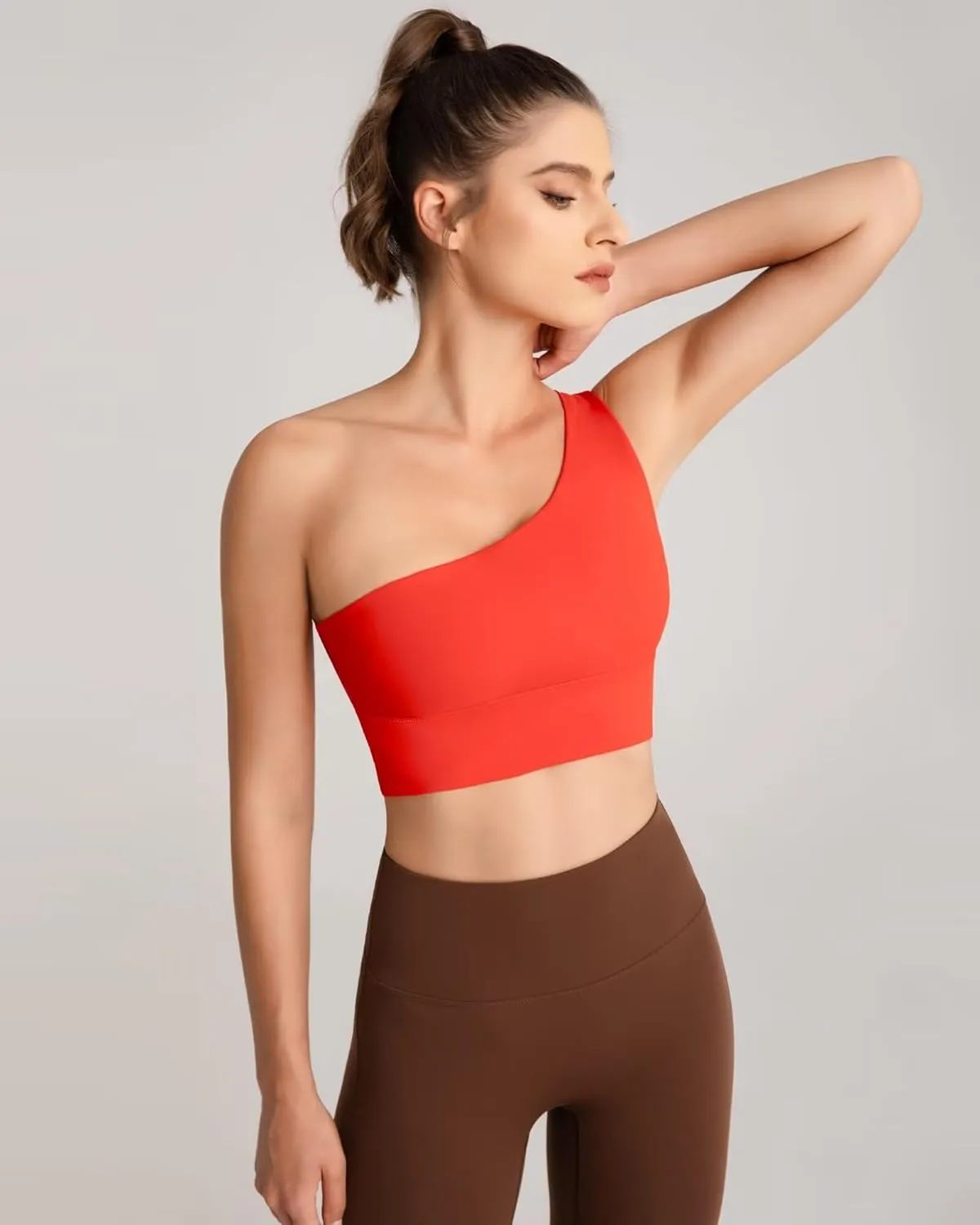 QUEENIEKE Womens One Shoulder Sports Bra Workout Strap Yoga Bras Cute Low Support Tops